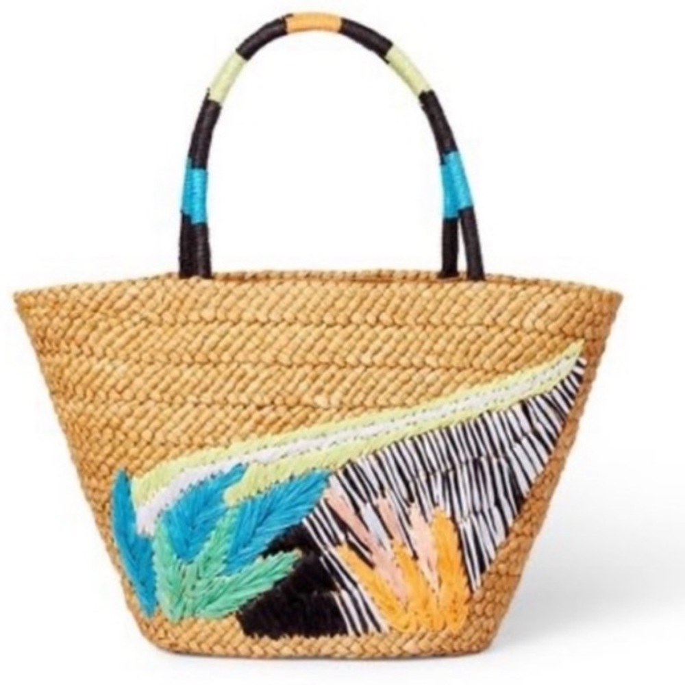 Last🤩Tabitha brown abstract botanical print woven straw